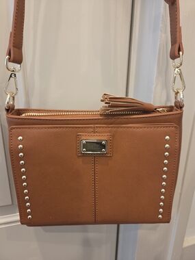 The Danbury Mint Women Brown Faux Leather Studded The Personalized Crossbody Bag